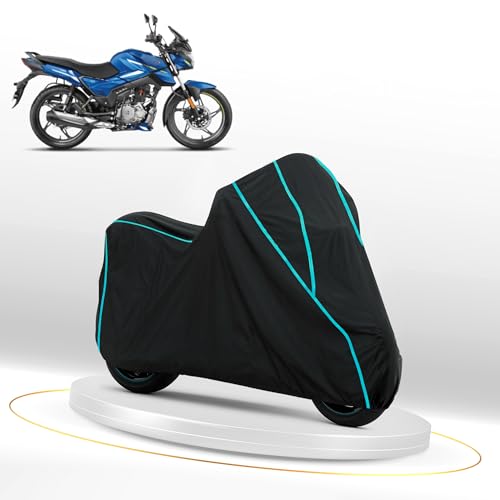 Image of Waterproof Bike Cover for Hero Glamour X 125 | Dustproof, UV Heat Resistant & Windproof with Full Bottom Elastic, Heavy Duty Polyester Fabric, Triple Stitched - Black