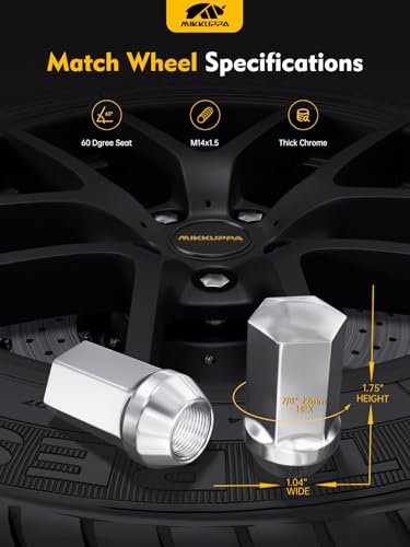 MIKKUPPA 24pcs M14x1.5 Lug Nuts - Replacement for 1999-2022 Silverado 1500, 2012-2022 Chevy Suburban, 2000-2022 GMC Yukon, 2012-2022 Ram 1500 2500, 7/8" Hex Chrome Closed End OEM Lug Nuts