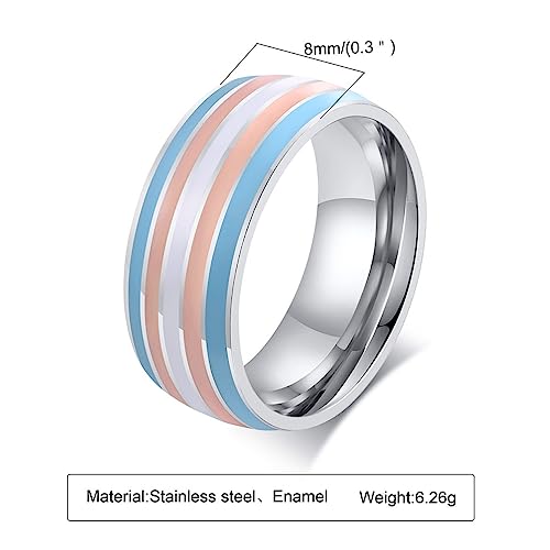Image of Unisex 8mm Colorful Stripes Pride Ring | Stainless Steel, Unique Cool Enamel, Homosexuals LGBT Gay, Eternity Couple Wedding Band
