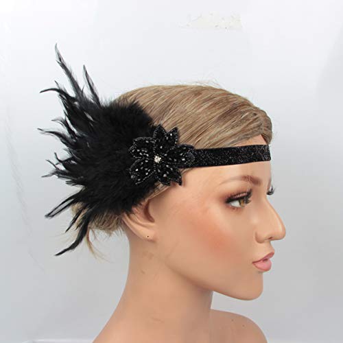1920s headpiece for women Black Feather Gatsby Headpiece for Costume Elastic 20s Feather Headbands Girl (LK1009)
