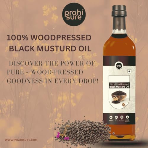 Image of PrahiSure Wood Cold Pressed Black Mustard Oil 1 Litre Kachi Ghani Sarson Oil Cooking Oil for Kitchen Use