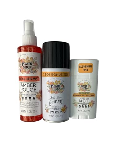 Power Stick Amber Rouge Scented Bundle, Body and Hair Mist, Body Spray, Aluminum-Free Deodorant, Limited Edition, 3 Piece Set