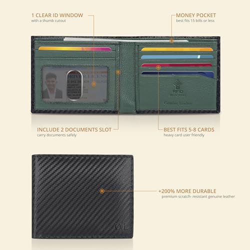 Image of Oak Leathers Slim Leather Wallet for Men - RFID Wallets Credit Card Holder Ultra Thin Gift for Mens, Front Pocket Minimalist Design