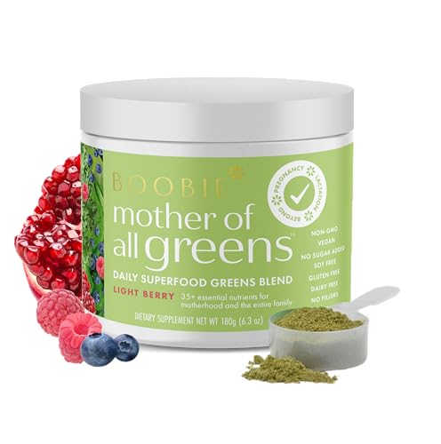 Image of Boobie Mother of All Greens | Your New Family Ritual, Daily Super Greens Powder with 35+ Essential Nutrients for Moms & Families | Vegan, Gluten Free, & Sugar Free | Light Berry Flavor, 30 svgs