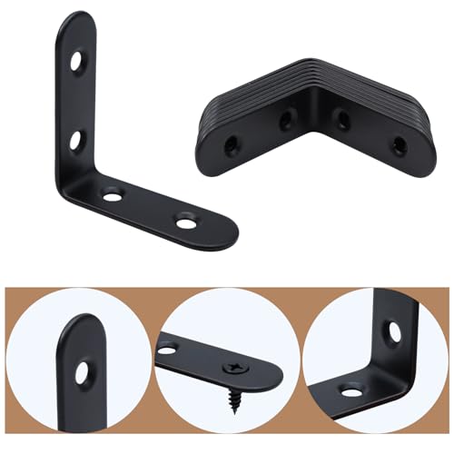 MY MIRONEY Black L Brackets Heavy Duty Stainless Steel Wall Mount Bracket 2" x2" Right Angle Bracket 2mm Thick Corner Brace Joint Fastener with Screws Pack of 8 - Image 3