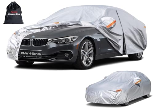 Image of Kayme 6 Layers Sedan Car Cover Custom Fit for BMW 4-Series, 420i 428i 430i 435i 440i (2013-2026), Waterproof All Weather for Automobiles,Rain Sun UV Protection.Silver