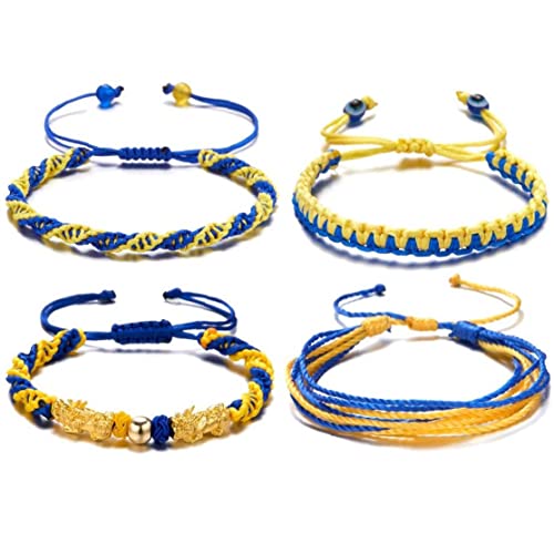 Haowul 4 Pcs Ukraine Armband Blau Gelber Ukranische Flaggenarmband Einstellbare Geflochtene Seilarmbandschmuck Für Männer Frauen Cover