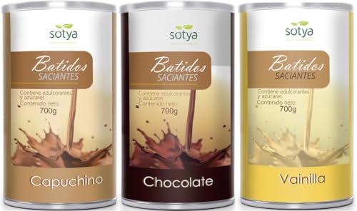 Sotya Batidos Saciantes para Adelgazar Sustituto de Comida, Pack 3 Sabores, Capuchino, Chocolate y Vainilla