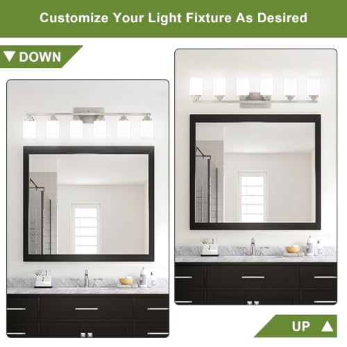Image of Brushed Nickel Bathroom Light Fixtures, 6-Light Vanity Lights over mirror