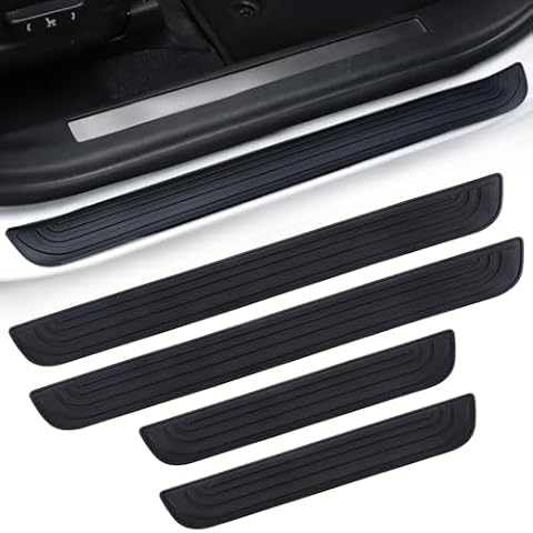 SINGARO Car Door Threshold Protection, 4PCS Door Edge Step Dust Shield Cover, Door Width 23.6x1.96inch Car/SUV Universal Rubber Scratch Resistant Exterior Accessories (Black) Cover