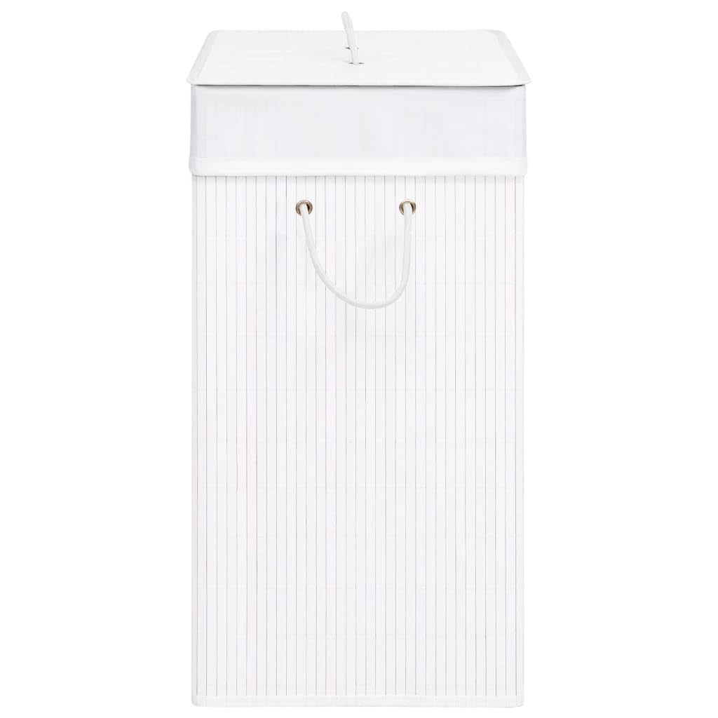 Bambus-Wäschekorb mit 2 Fächern Weiß 100 L, faltbar, mit Griffen, große Wäschetruhe, Wäschesammler, Wäschebox, sortierer, platzsparend, ideal für Badezimmer Schlafzimmer Kinderzimmer