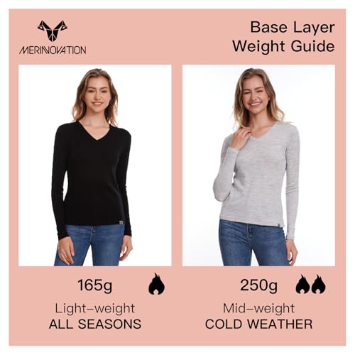 Merino Wool Base Layer Women 100% Merino Wool Long Sleeve Thermal Shirts for Women for Skiing Hiking Womens V Neck Top4
