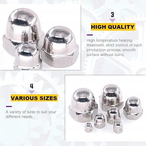 Image of Epi-Torque 202 Pcs Stainless Steel Serrated Metric Acorn Cap Nuts Hex Dome Cap Assortment Kit, 7 Sizes - M3 M4 M5 M6 M8 M10 M12
