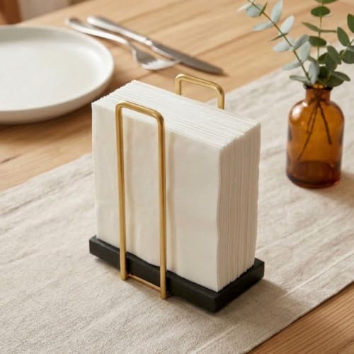 Image of MASON HOME Imperial Napkin Holder Black & Gold - 1pc - L 25.4 inch x B 17.8 inch x H 7.6 inch | Bathroom - Kitchen - Bedroom - Washbasin | Towel - Kitchen Roll - Paper Towel | Home Decor | Organizer | Stand