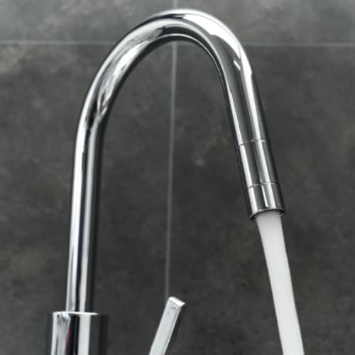 TEKA Grifo de Cocina Monomando, Caño Giratorio con Ducha Extraíble de 1 Posición, Cartucho de Discos Cerámicos, Latiguillos Flexibles 3/8”, Aireador Anticalcáreo, Modelo MTP 938