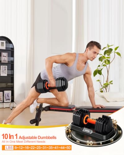 Image of Adjustable Dumbbell Set, 10-in-1 25LB /50LB /90LB Ajustable Dumbbells with Safe Locking System, Enclosed Storage Tray, 1 Sec Fast Adjustment, Comfortable Non-Slip Textured Grip, Suitable for Home Gym Workouts Men and Women