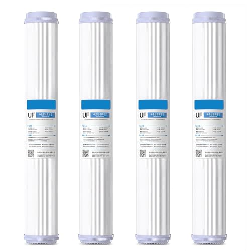 Filtro de ultrafiltración UF de 20'' x 2,5'', membrana de ultrafiltración de fibra hueca de 0,01 micras, elementos filtrantes de agua universales de boca plana (4 unidades)