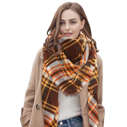 BFONS Plaid Scarf, Winter Fall Scarfs for Women, Warm Soft Chunky Large Blanket Wrap Shawl Oversized Scarves Gift For Women
