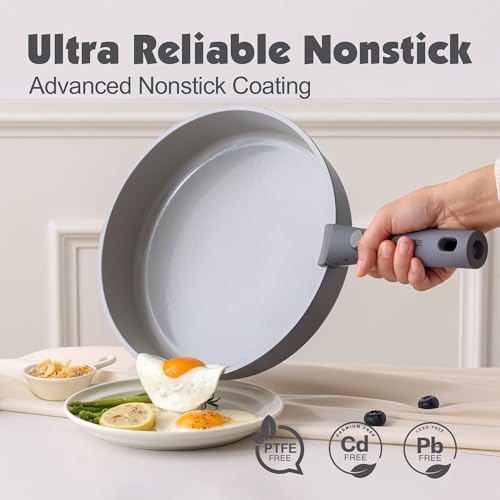 Image of SENSARTE 17 Piece Ceramic Pots and Pans Set, Nonstick Detachable Handle Cookware, Induction Kitchen Cookware Set with Removable Handle, Dishwasher & Oven Safe (Gray)