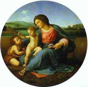 Peinture à l'huile de la Madone d'Alba par Raphael, chef-d'œuvre sur toile 30 x 36" d'exception