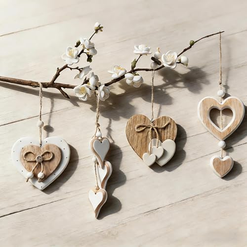 LERANXIN 4Stück Fensterdeko Hängend Holz Dekoherz Fensterdeko...