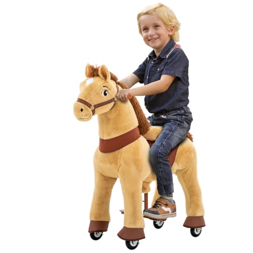 PonyCycle MisterEd | 𝟯 𝐉𝐀𝐇𝐑𝐄 𝐆𝐀𝐑𝐀𝐍𝐓𝐈𝐄 - E-Serie Pferd - Schaukelpferd mit Handbremse - Kuscheltier - Spielpferd zum Reiten - Kinder Pony auf Rollen - Pl&uuml;schtier - Reitpferd - 3-5 Jahre