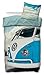 Produktbild VW Volkswagen Bulli Bettwäsche Sky Blau 135 cm x 200 cm + 80 cm x 80 cm 100% Baumwolle Renforcé-Linon-Qualität VW-Bus Oldtimer Retro Typ 2 T1 T2 T3 Camper Van Reißverschluss Deutsche Größe 059-B