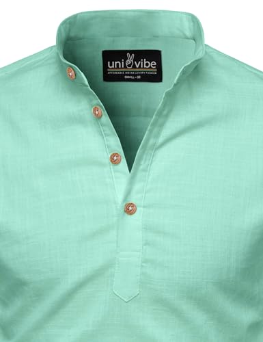 Image of Univibe Full Sleeve Chinese /Rounded /Mandarin Collar Pure Cotton Casual, Wedding, Party, Festival Stylish Short Length Slim fit Kurta Style Shirt for Men and Boys.
