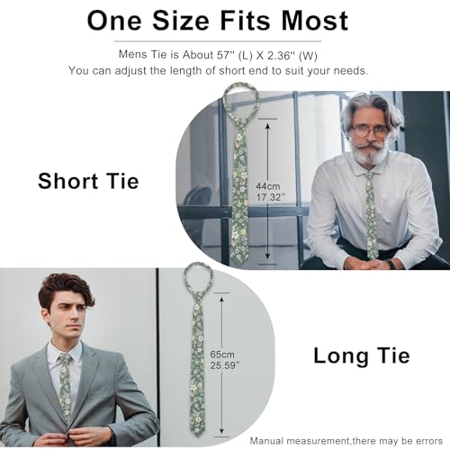 Image of Luckyvestir Ties for Men, Sage Green Cotton Floral Tie 2.76 inch Flower Printed Men's Neckties for Wedding /Groomsmen /Suit /Party