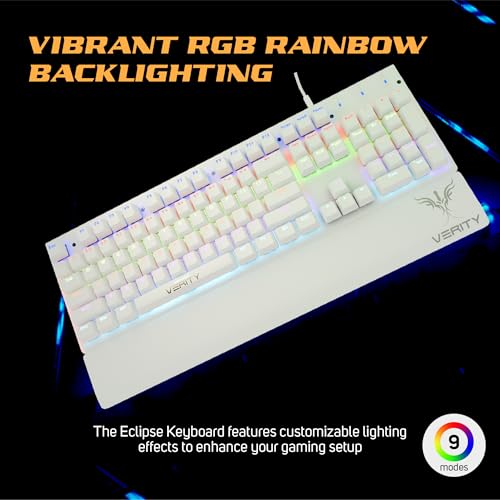 Image of VERITY Eclipse RGB Mechanical Keyboard (White) - Ergonomic Design, Responsive Keys, RGB Backlight for Gaming & Work