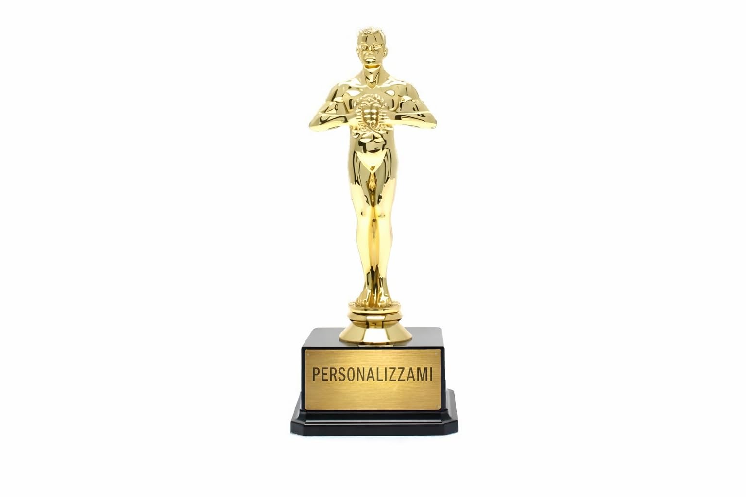D&Vlab Trofeo Stile Oscar Personalizzabile, Oro, Plastica e Resina, 19 cm, con Targhetta Stampata Perfetto per premiazioni, eventi, aziende e riconoscimenti speciali