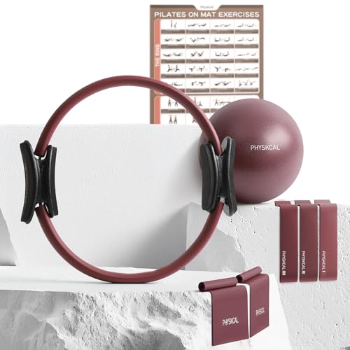 Pilates Kit, 15-Inch Pilates Ring with 1x Core Ball, 3X Resistant Loops and 2X Flex Bands, Home Pilates Equipment Set and Mat Pilates Essential Kit