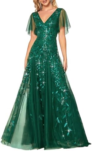 Ever-Pretty Women's Sequin Formal Dress Sparkly V-Neck Short Slee...