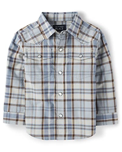 Image of The Children's Place Baby Boys' and Toddler Poplin Long Sleeve Button Down Shirt