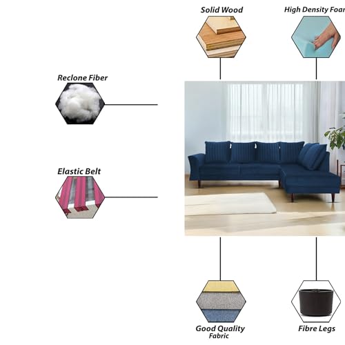 Image of Gratly RHS 4 Seater L Shape Sofa Set for Living Room (Blue Colour) Premium Fabric Sofa