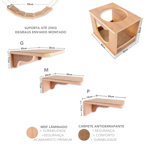 Playground para gatos com 9peças Premium com Prateleiras Nichos Já Montados (MARROM)