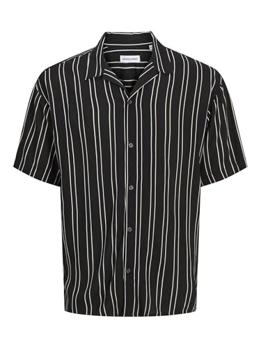 JJEJEFF Camiseta de Rayas SS SN, Negro, XL