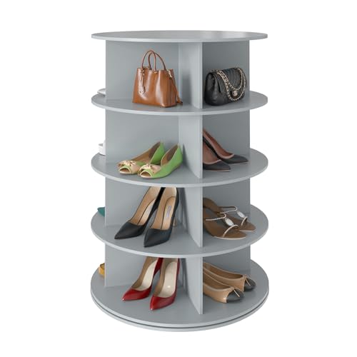 SpaceAid 4 Tier Rotating Shoe Rack Tower, Spinning Shoe Display Lazy Susan, Revolving 360 Shoe Rack Storage Round Carousel, Vertical Handbag Rotate Shoes Closet Organization (4-Tier Gray)