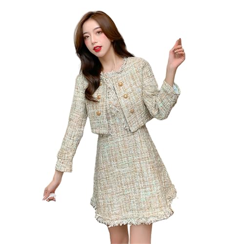 Ensemble 2 pièces femme jupe tweed tailleur blazer amincissant chic