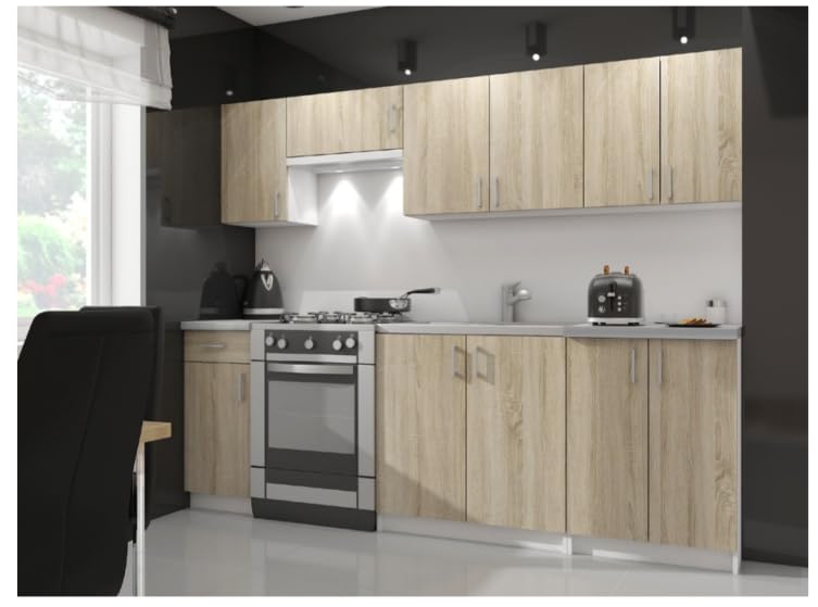 BDW - Küchenschrank Weiß/Sonoma - Schrank Küche mit Arbeitsplatte und Schubladen - Schrank 40 cm breit, 85 cm hoch - Küchenschränke Einzeln, Küchenmöbel Einzelteile