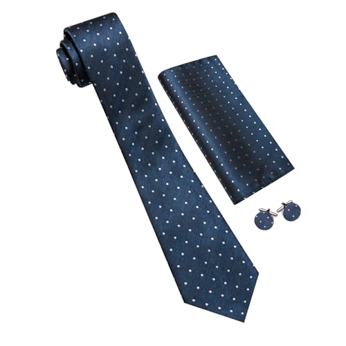Image of Barry.Wang Ties for Men Silk Tie Sets Polka Dot Woven Necktie Pocket Square Cufflinks Business Wedding