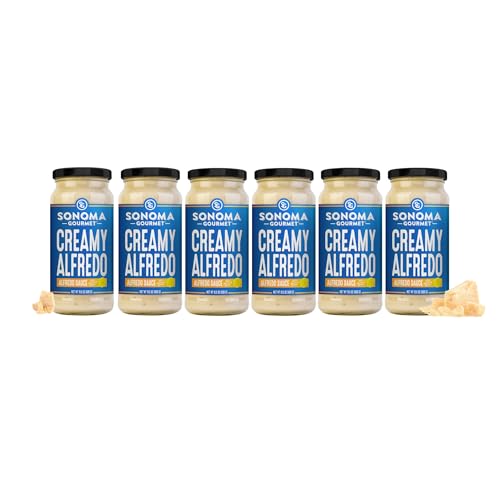 Sonoma Gourmet Creamy Alfredo Pasta Sauce | No Sugar Added | Made With Real Cream | Fresh Ingredients | 15.5 Ounce Jars (Pack of 6)