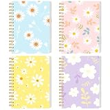 Koogel 4PCS Pocket Notebooks Set, A6 Spiral Notebooks with Floral Designs, 4.1' × 5.8' Server Notes, for Everyday Carry Party Favors, Office School Supplies, College Ruled
