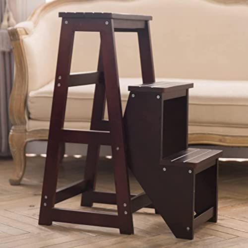 Escalera de madera de 3 niveles y taburete plegable multifuncional para cocina 2