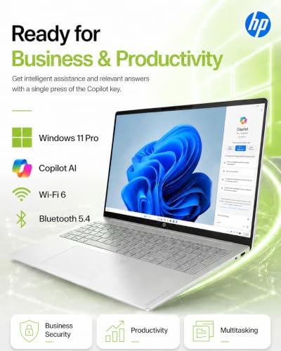 Image of HP OmniBook 3 16 inch Laptop PC, 2K IPS Touchscreen, AMD Ryzen 5 40, 8 GB LPDDR5 RAM, 512 GB SSD, AMD Radeon 610M GPU, Windows 11 Pro, Wi-Fi 6, Glacier Silver