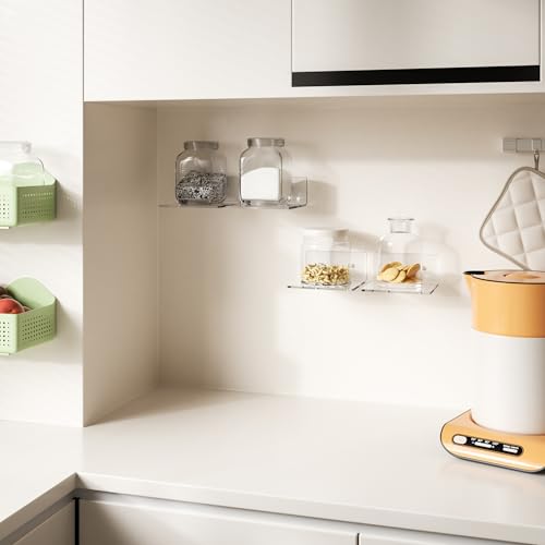 Image of 6 Inches Clear Small Wall Shelves, Acrylic Floating Shelf for Small Space, Acrylic Display Ledges for Funko Pop Figures, Home Decor, Plants, Smart Speaker, Digital Clock, 4 Pack