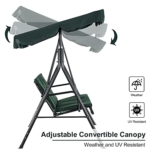 Mcombo 3-Person Outdoor Patio Swing Chair, Convertible Canopy Hanging Swing Glider Lounge Chair, Removable Cushions, 4003 (Green) #TOP3