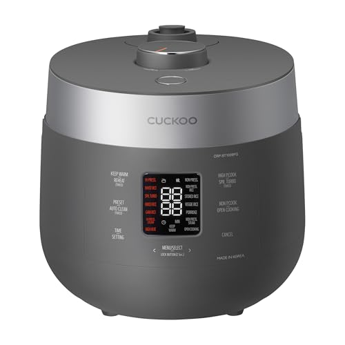 CUCKOO Twin Pressure Rice Cooker 10-Cup Uncooked / 20-Cup Cooked with Nonstick Inner Pot, Large Rice Maker & Warmer with 16 Menu Options, Open Cooking Mode, Voice Guide, Gray (CRP-ST1009FG)