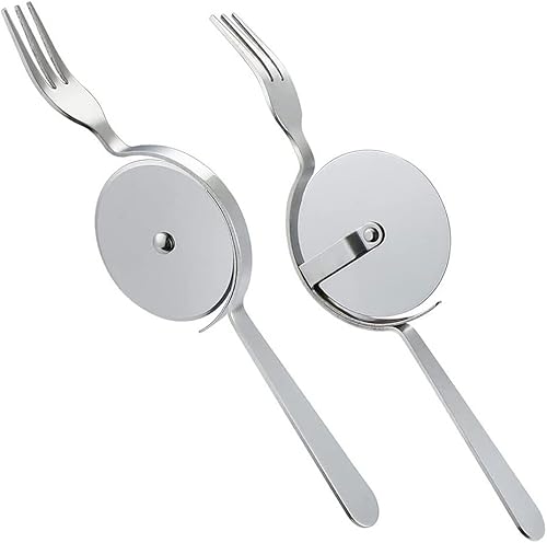 Miniatura 4 de Cuchillo y tenedor para pizza, cortador de pizza de acero inoxidable 430, cuchillo para tartas, tenedor de pastel, cortador de pizza súper afilado y