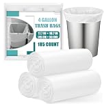 105 Counts Small Bin Bags 10 Litre, Small Bin Liners for Bathroom, Bedroom, Office, Kitchen, 10L Unscented White Bin Bags
